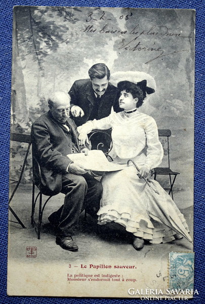 From a series of 4 antique romantic humorous photo postcards - old man, young woman, seductive