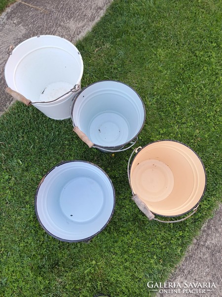 Blue yellow white enameled enamel bucket pail legacy antique nostalgia
