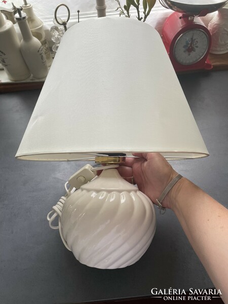 New! White ceramic table lamp with a classic ribbed body