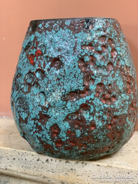 A vase with a special ruckus glaze, fired on a high fire