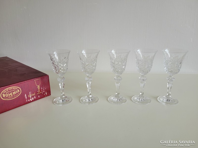 Retro bohemian crystal liqueur glass mid century 5 Czechoslovak stemmed glasses