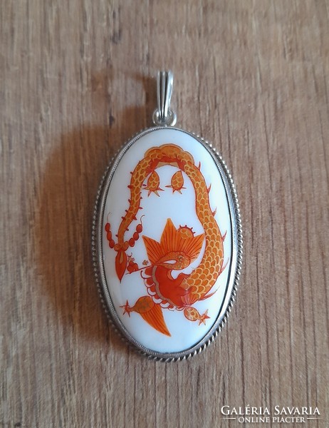 Old Meissen porcelain pendant in a silver frame