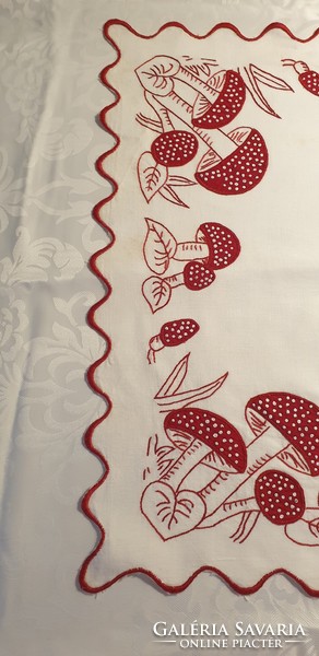 (7) Very old embroidered mushroom tablecloth 55 cm x 55 cm