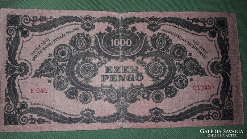 1945.07.15. antik forgalomban volt Magyar papír 1000 pengő dézsmabélyeggel a képek szerint