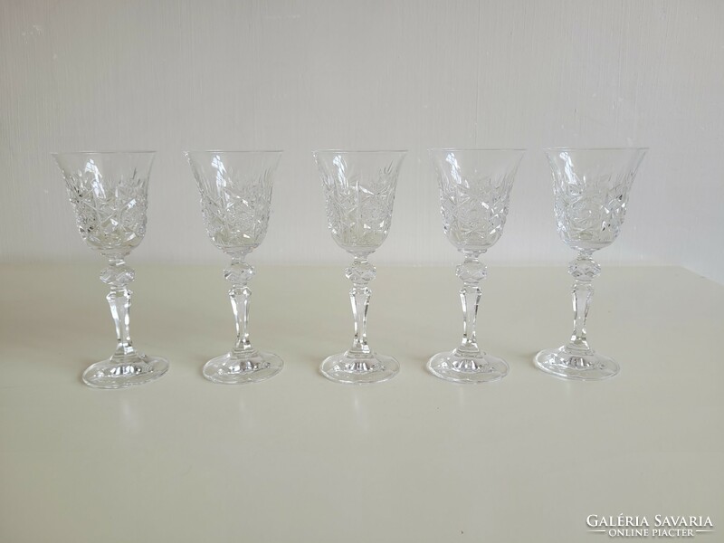 Retro bohemian crystal liqueur glass mid century 5 Czechoslovak stemmed glasses