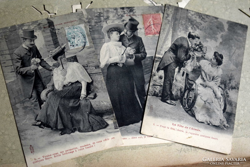 3 pcs antique series romantic photo postcard - courtship