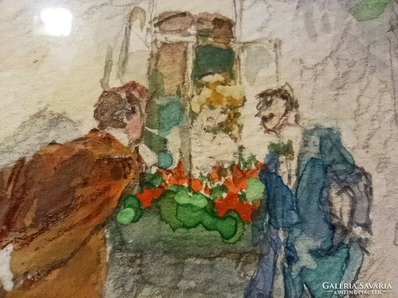 Ernő Zórád - Tabán wine and beer hall, flower benedek and arak street watercolor