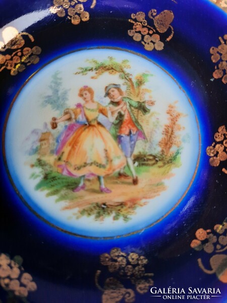 Antik Jelenetes Ilmenau kék-arany kis tál, tányér /401/