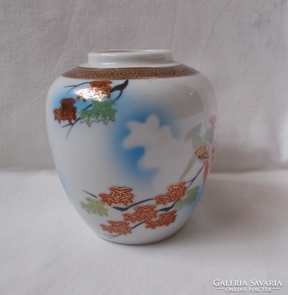 Oriental, Chinese gilded flower vase, bird, maple leaf pattern