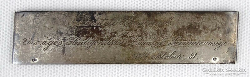 1N339 1917-es jelzett patinás HADIGONDOZÓ HIVATAL feliratos ezüst lap
