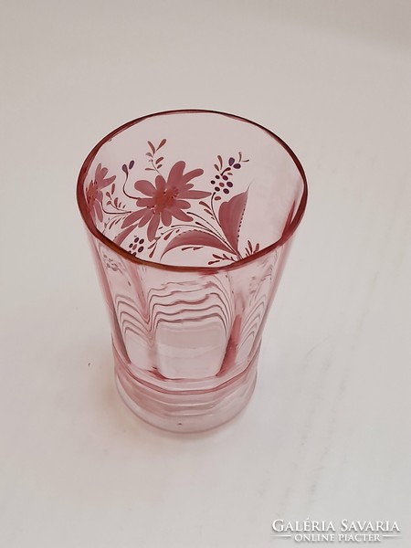 Antik zománc festett üveg pohár