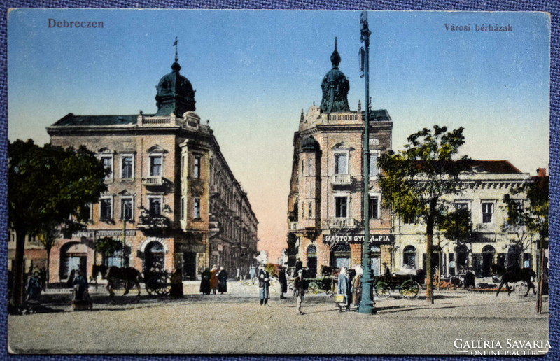 Debreczen. Városi bérházak  - színezett litho képeslap  1916