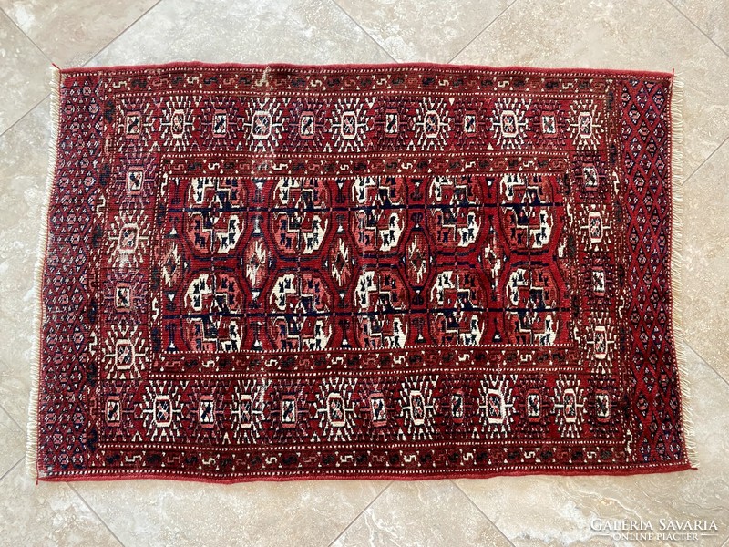 SZ1208 Antik türkmén tekke gölös szőnyeg 122x81 cm