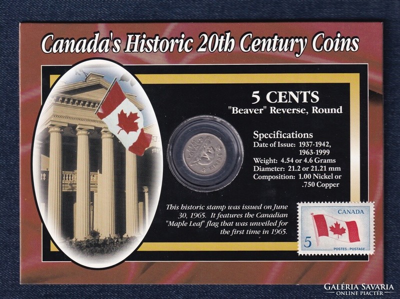 Canada 20th Century History Beaver 5 Cents 1942 + Maple Leaf Stamp 1965 Set (id48147)