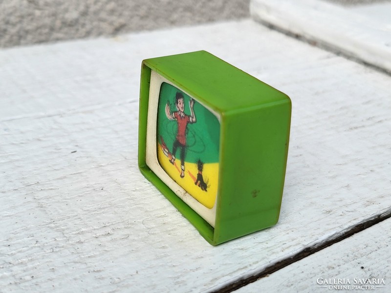 Retro German pencil sharpener or dollhouse toy TV with lenticular screen