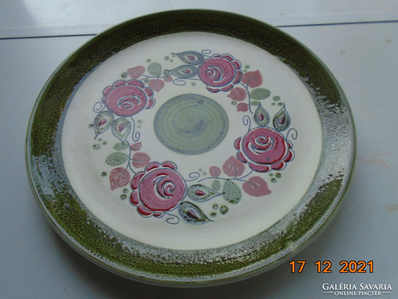 Hand painted majolica tea cup bowl embossed red rose pattern schramberg majolica factory