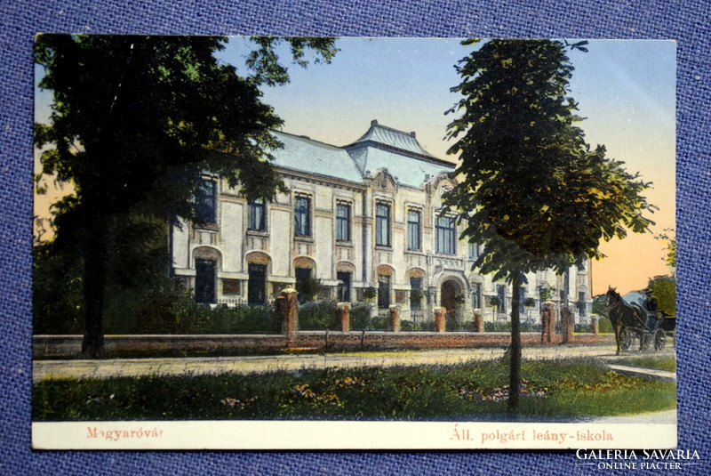Magyaróvár. Áll Polg Girls' School - colored photo postcard 1915