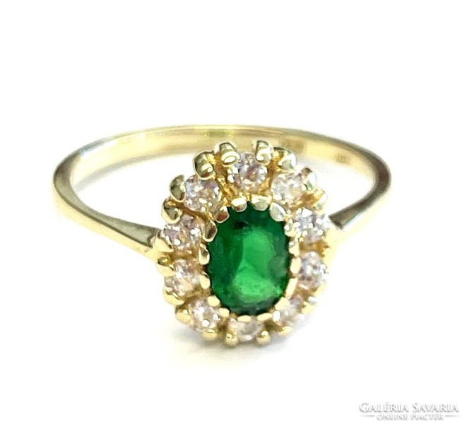 Green-white stone gold ring 56m