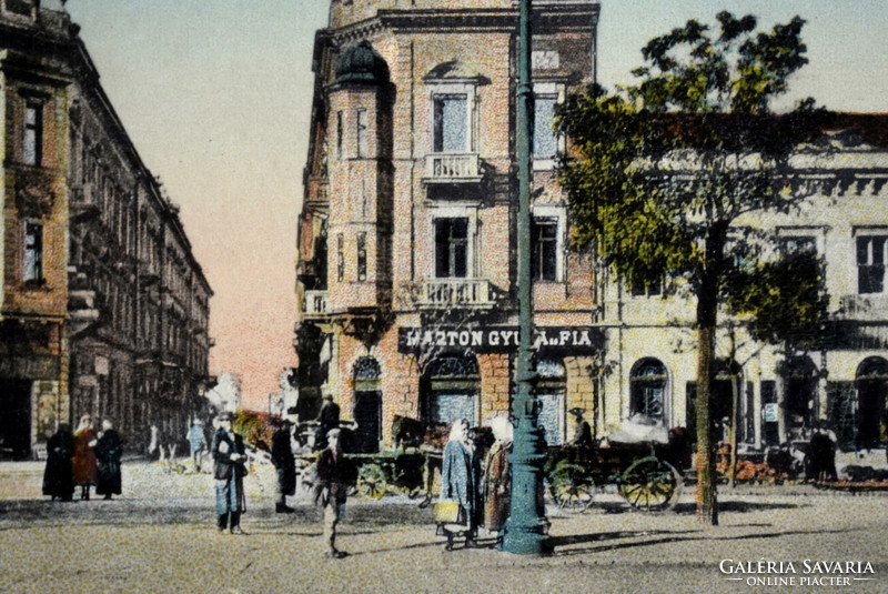 Debrecen. City tenements - colored litho postcard 1916