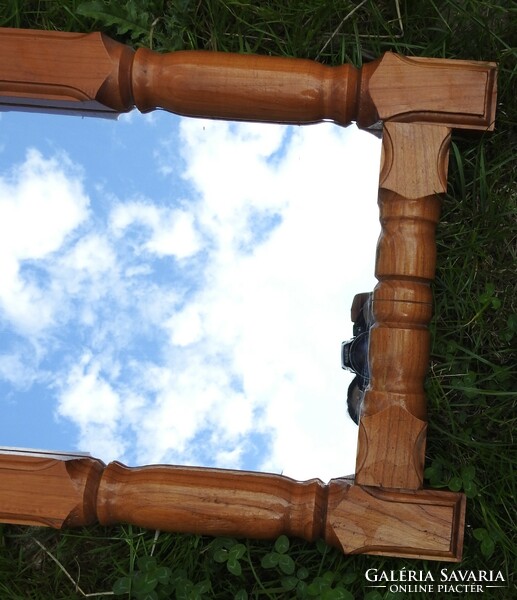 Turned wooden framed wall mirror - mirror