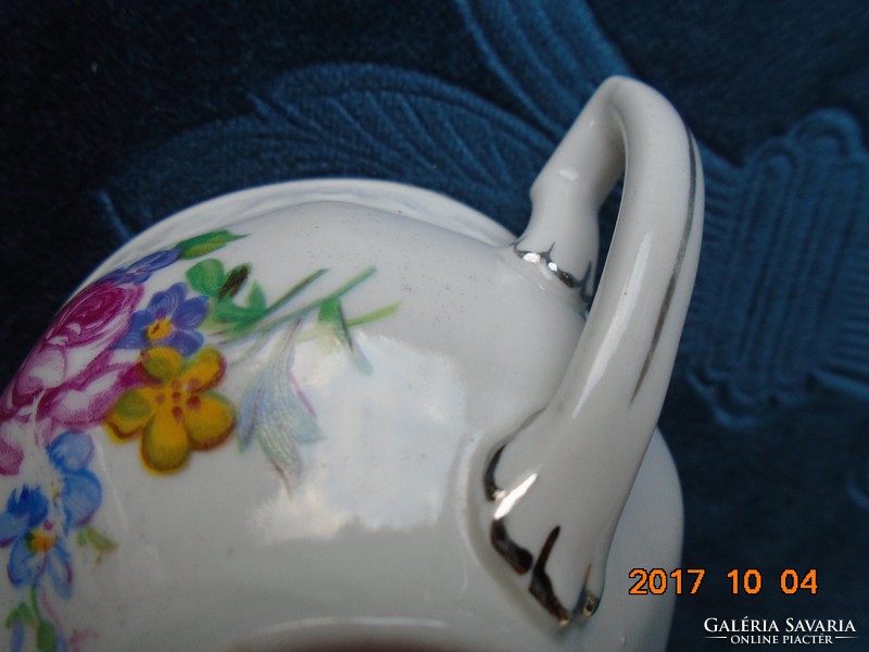 Hand-painted zsolnay shield stamp with Meissen floral pattern, platinum striped coffee cup