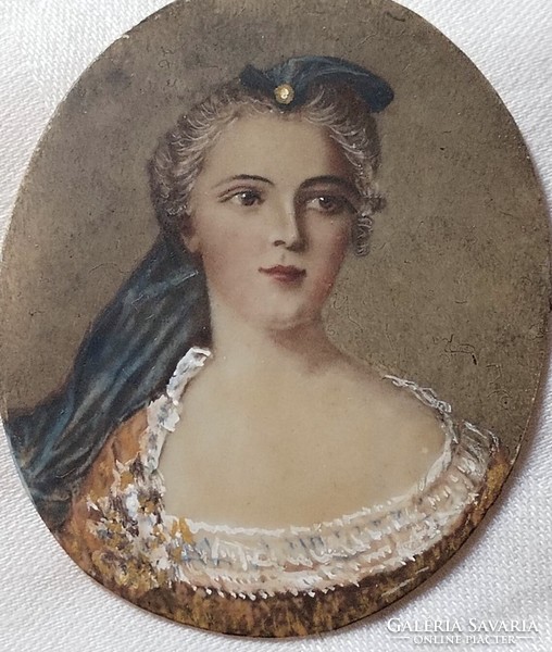 Beautiful baroque Anna Zsófia Saxon princess miniature in a bronze frame! 8X7 cm!!