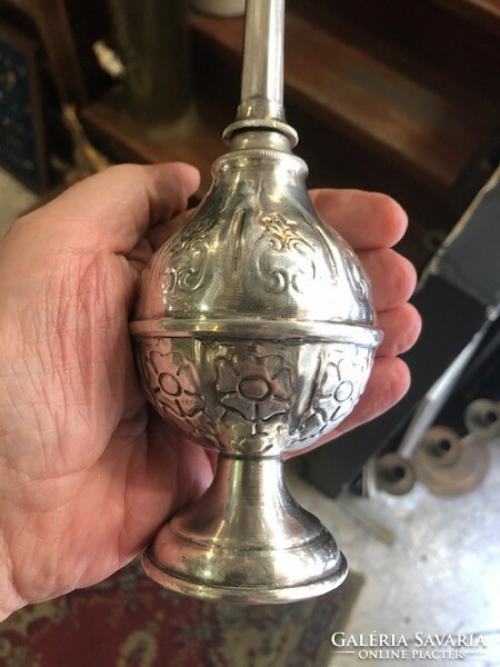 Antique Indian silver rose water sprinkling flask, 19th century, 20 cm