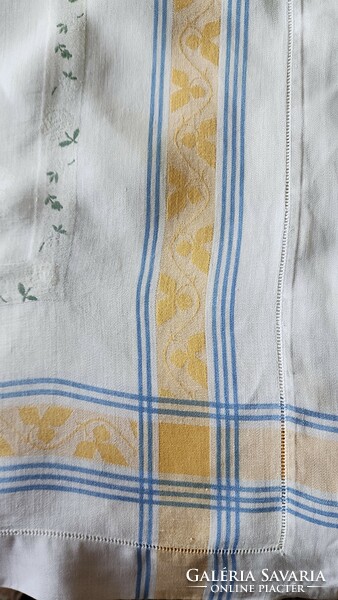 Huge 320 cm Art Nouveau azure damask azure 12 mesh. Tablecloth crown monogram 1908