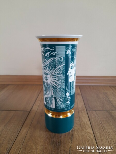 Rare green Hólloháza Saxon endre porcelain vase