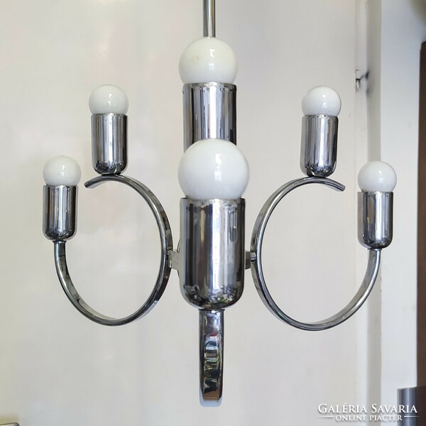 Art deco - Streamline - Bauhaus 3 karos - 6 égős krómozott csillár felújítva