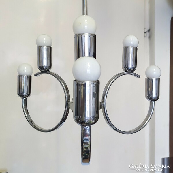 Art deco - streamline - bauhaus 3-arm - 6-burner chrome chandelier renovated