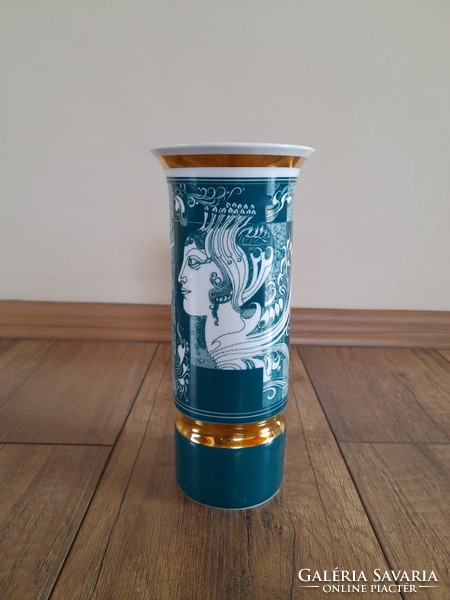 Rare green Hólloháza Saxon endre porcelain vase