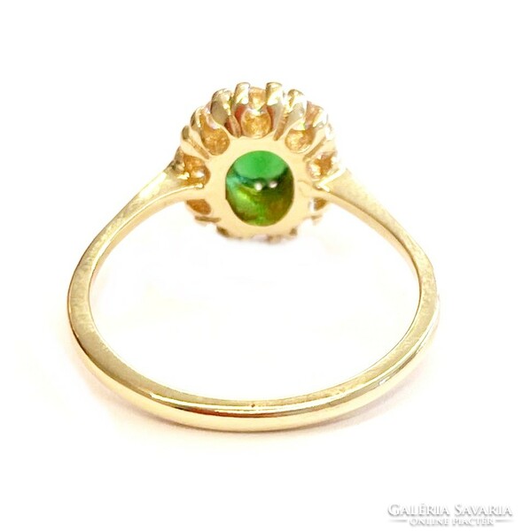 Zöld-fehér köves arany gyűrű 56M