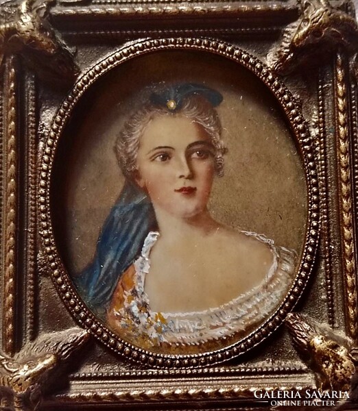 Beautiful baroque Anna Zsófia Saxon princess miniature in a bronze frame! 8X7 cm!!