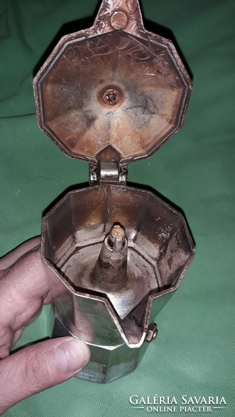 Retro fém gázon melegíthető kávéfőző fedeles bakelitnyeles 4 SZEMÉLYES "KOTYOGÓ" 10 cm képek szerint