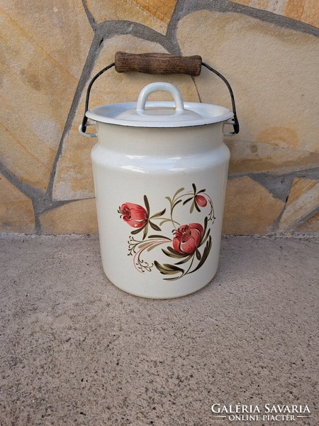 3 Liter floral enamel milk jug, jug, nostalgia village peasant decoration