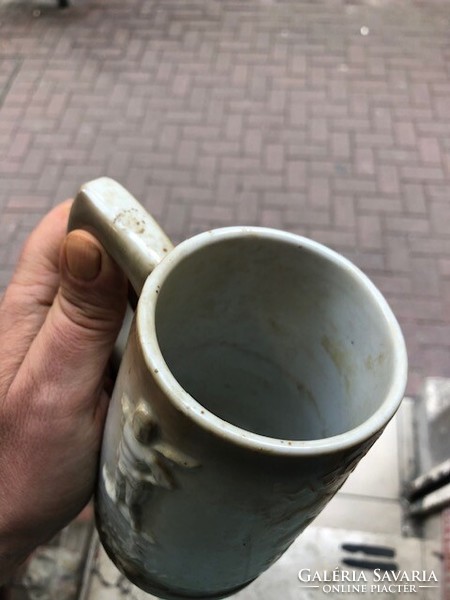 Zsolnay ceramic beer mug, half liter, good luck, mining souvenir.