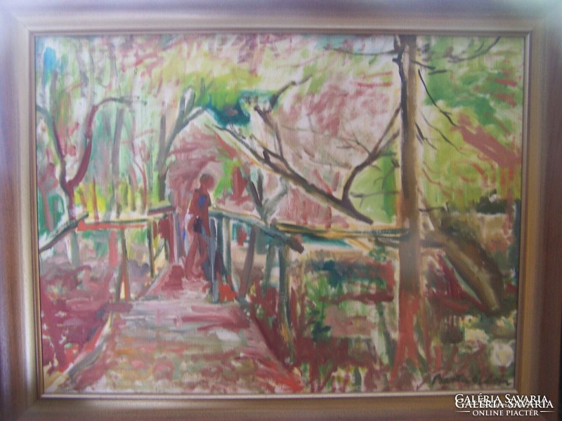With a lifetime guarantee! Barta mária: in the park, oil on canvas, 60 x 80 cm + frame