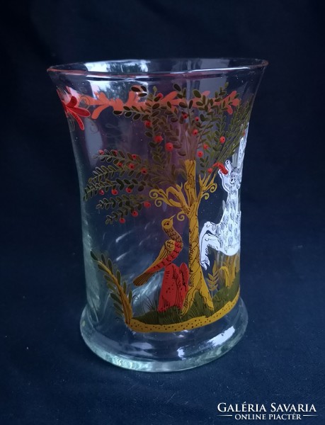 Hand-painted antique decorative glass. 19th century, Hungarian. Flawless!