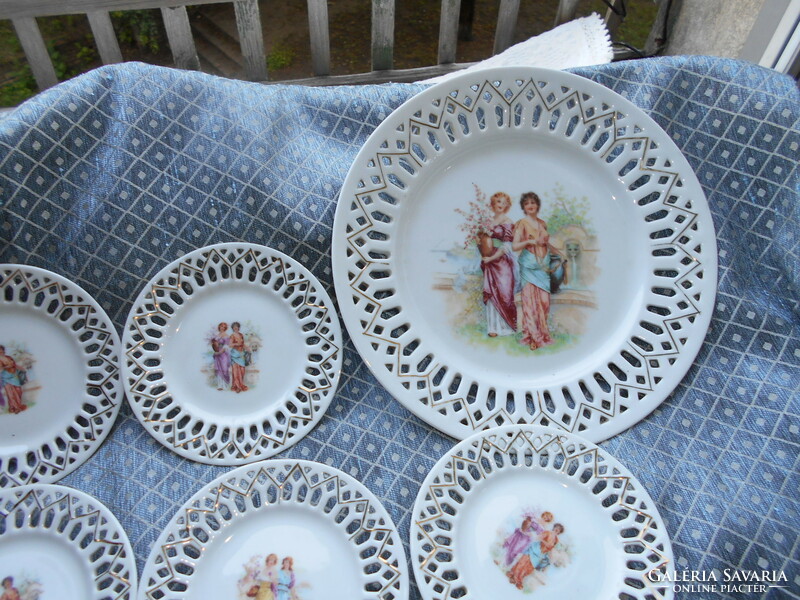 6 antique Victorian porcelain plates with openwork edges