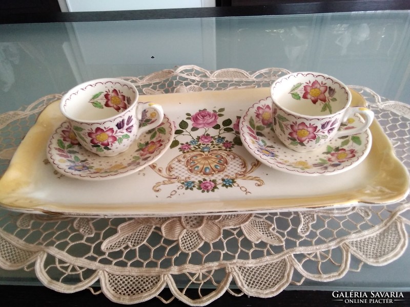 Antique English mason's ironstone arbor faience coffee cups with faience tray!
