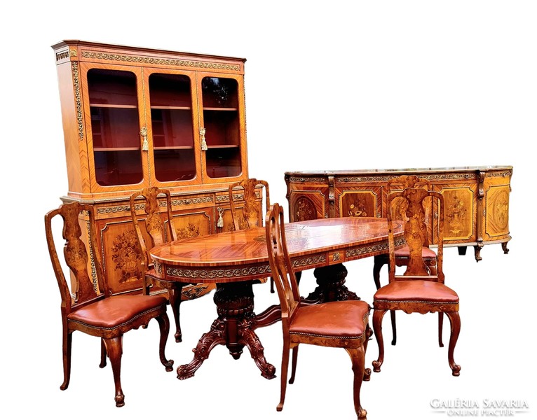 A720 inlaid, copper veined dining room set