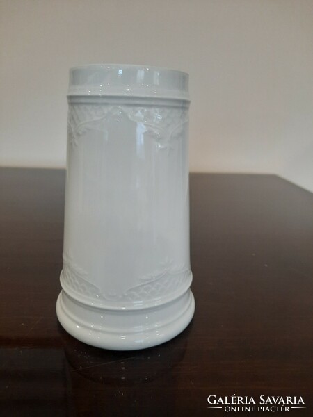 White Herend porcelain beer mug, glass