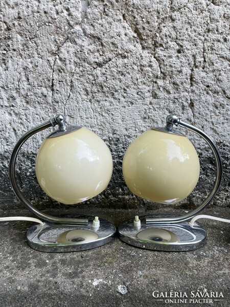 Bauhaus / art deco table lamp pair chrome & cream champagne opal bura chrome vintage retro design