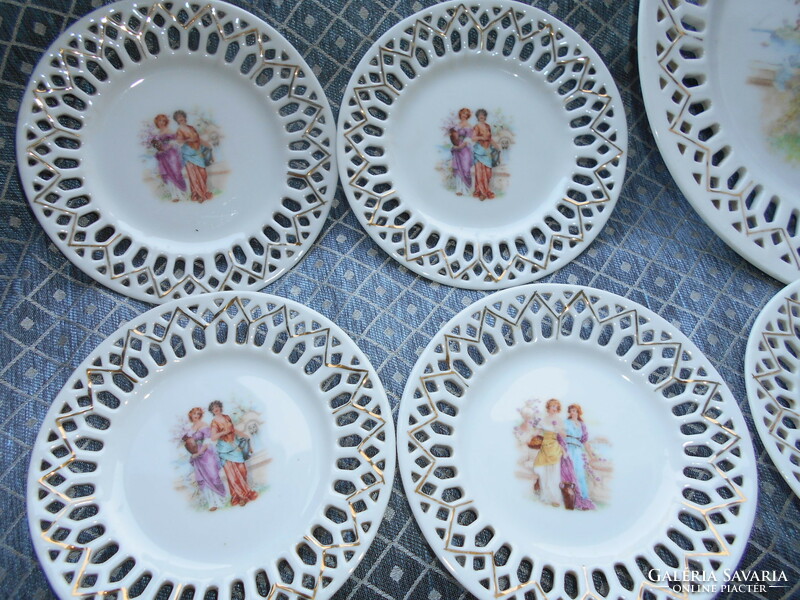 6 antique Victorian porcelain plates with openwork edges