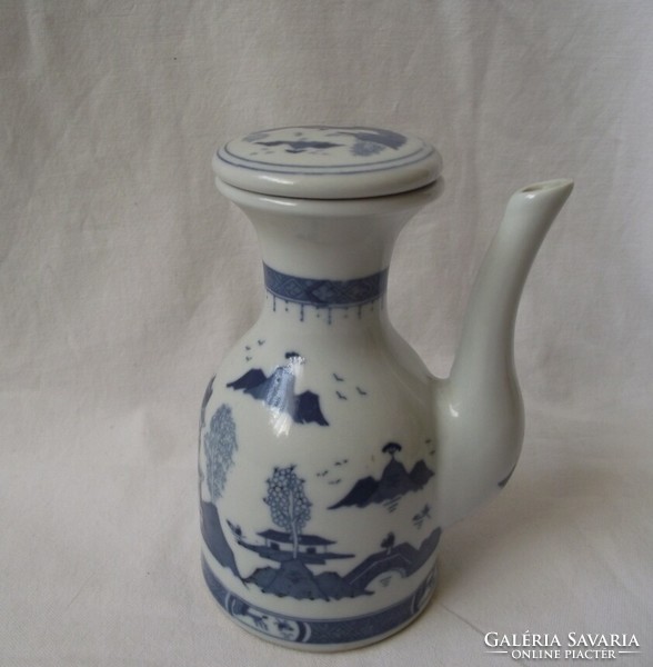 Oriental, Chinese lidded container for oil or vinegar, pagoda pattern