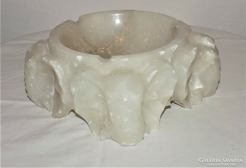 Huge art deco alabaster cigar ashtray or centerpiece, with 4 elephant statues on the side