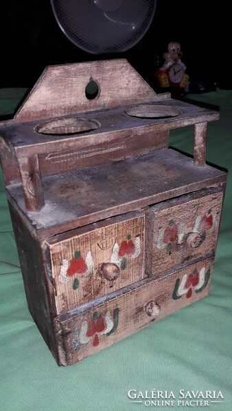Antique small farmhouse tulip wooden spice rack with drawers 24 x 20 x 10 cm as shown in the pictures