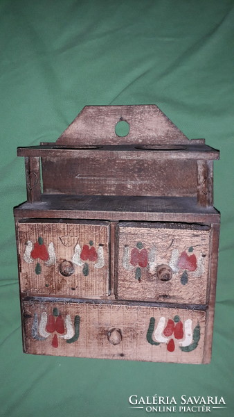 Antique small farmhouse tulip wooden spice rack with drawers 24 x 20 x 10 cm as shown in the pictures