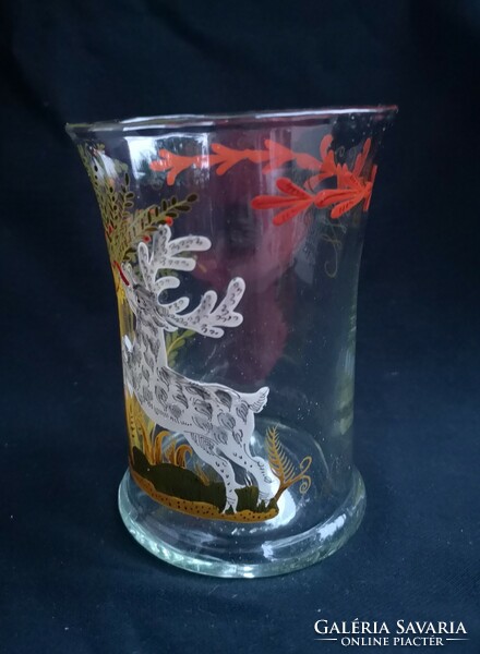Hand-painted antique decorative glass. 19th century, Hungarian. Flawless!